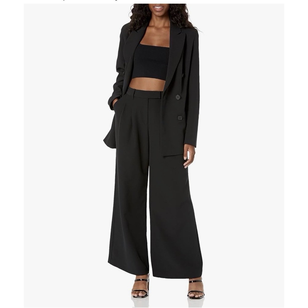 The Drop Wyatt Oversized Pleat Front Trouser Black NWT Medium High Rise Wide Leg